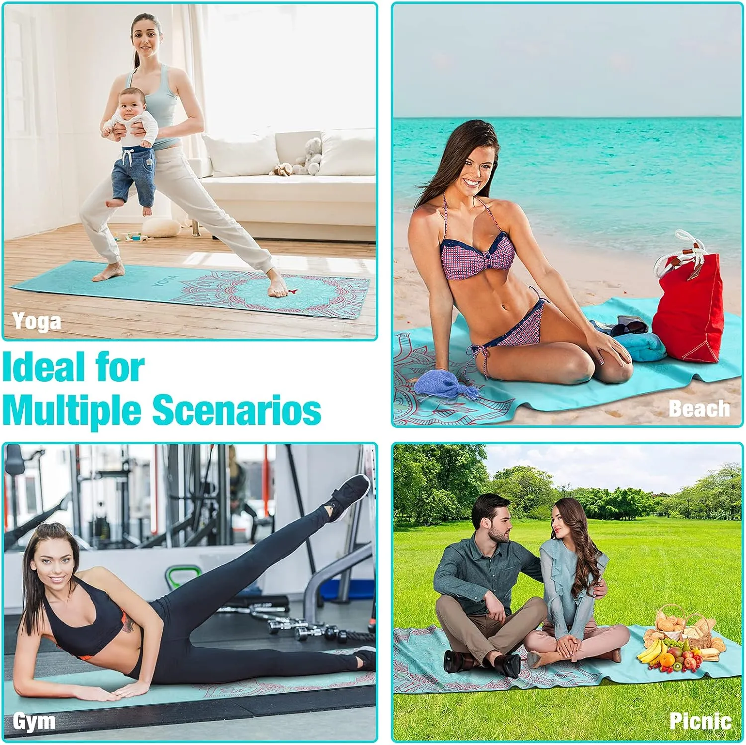 Yoga Towel, Non Slip Hot Yoga Mat Yoga Blanket Printing Pattern Quick Dry with Corner Pocket