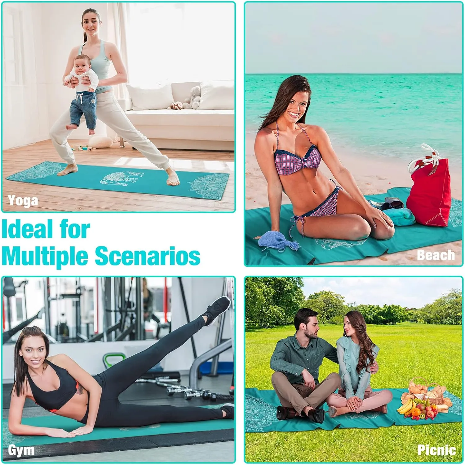 Yoga Towel, Non Slip Hot Yoga Mat Yoga Blanket Printing Pattern Quick Dry with Corner Pocket