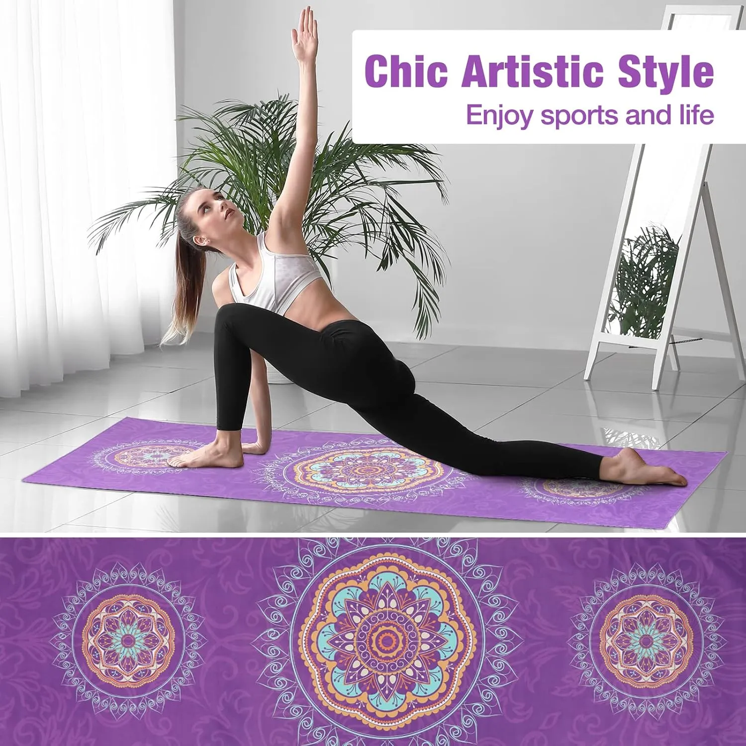 Yoga Towel, Non Slip Hot Yoga Mat Yoga Blanket Printing Pattern Quick Dry with Corner Pocket