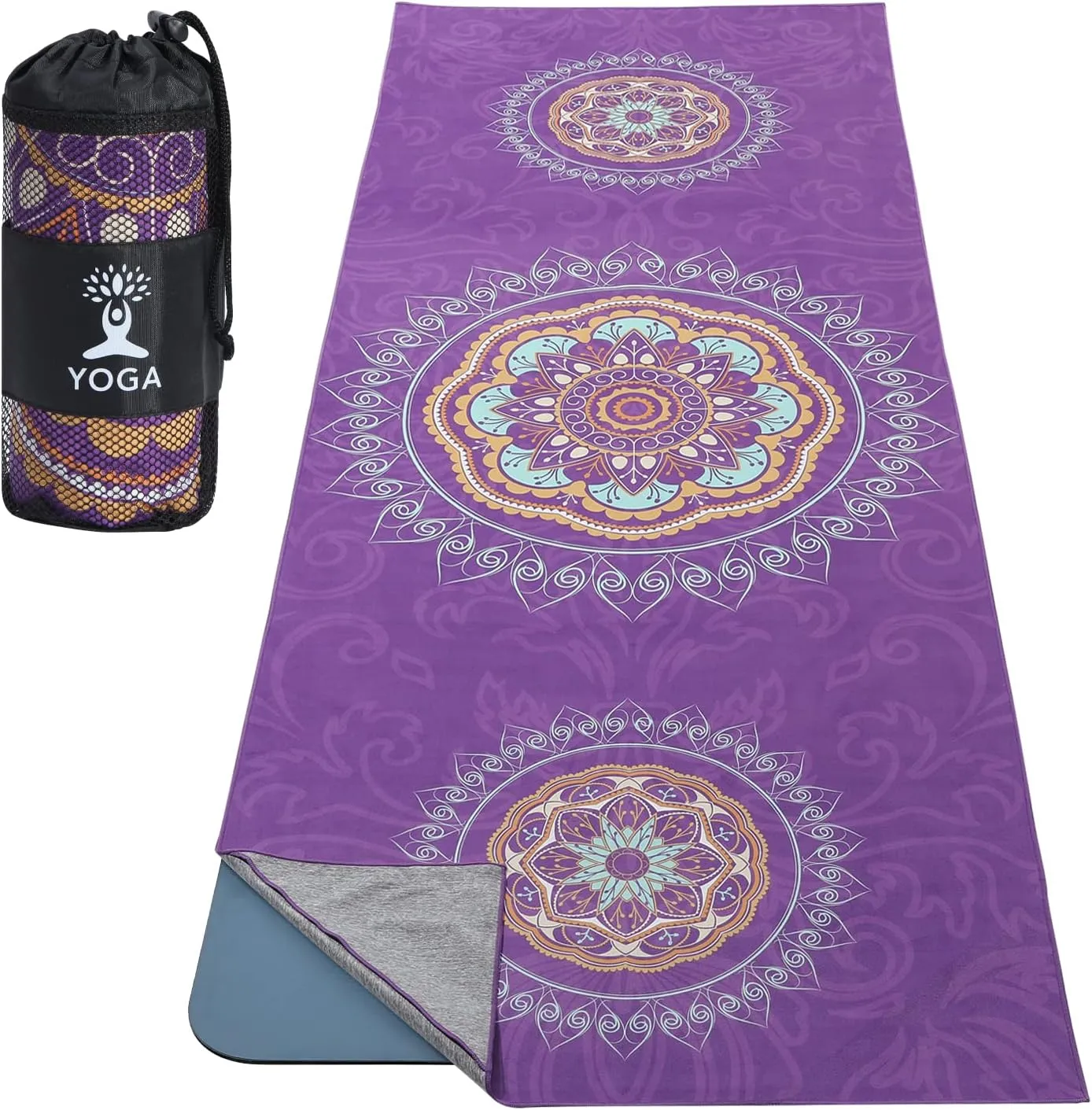 Yoga Towel, Non Slip Hot Yoga Mat Yoga Blanket Printing Pattern Quick Dry with Corner Pocket