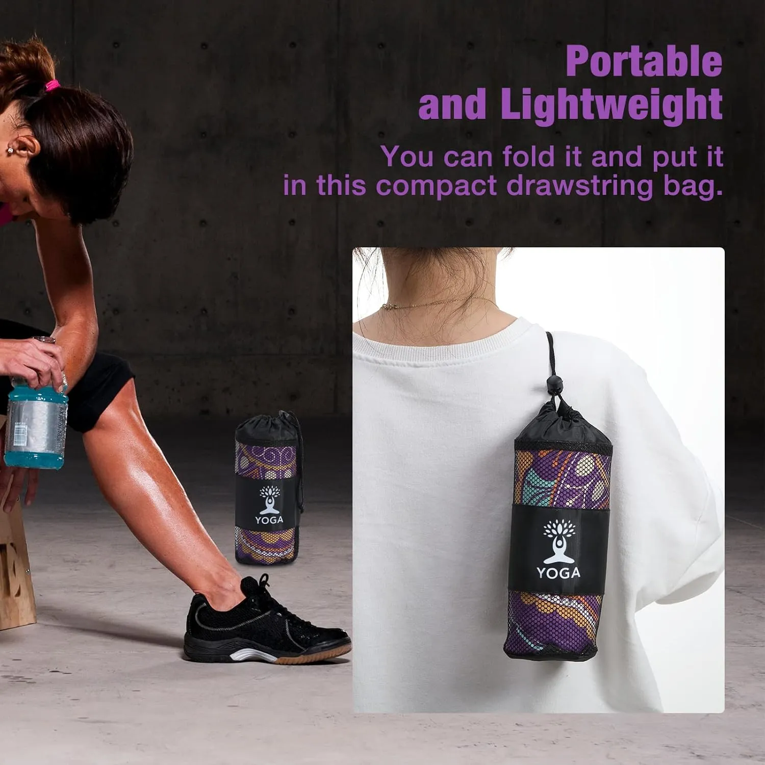 Yoga Towel, Non Slip Hot Yoga Mat Yoga Blanket Printing Pattern Quick Dry with Corner Pocket