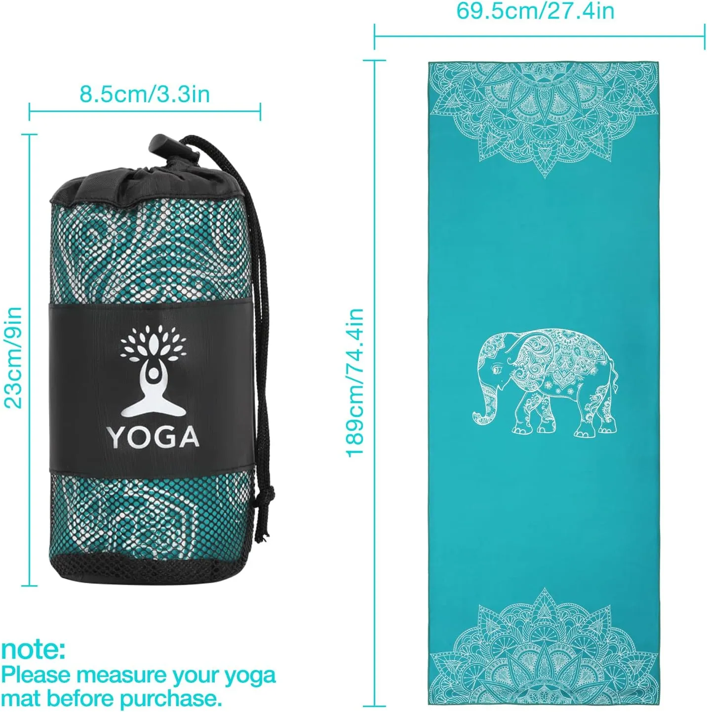 Yoga Towel, Non Slip Hot Yoga Mat Yoga Blanket Printing Pattern Quick Dry with Corner Pocket