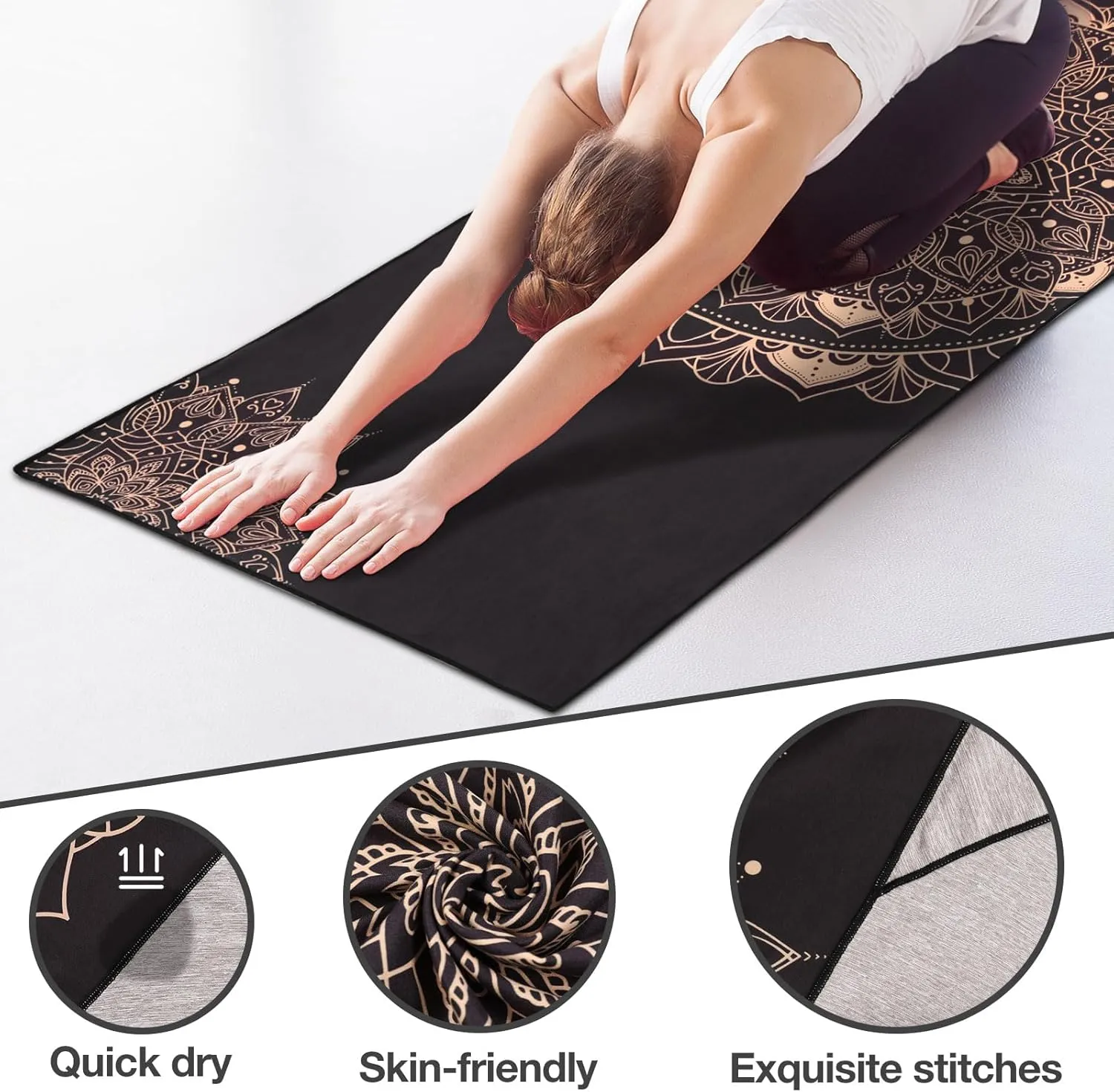 Yoga Towel, Non Slip Hot Yoga Mat Yoga Blanket Printing Pattern Quick Dry with Corner Pocket