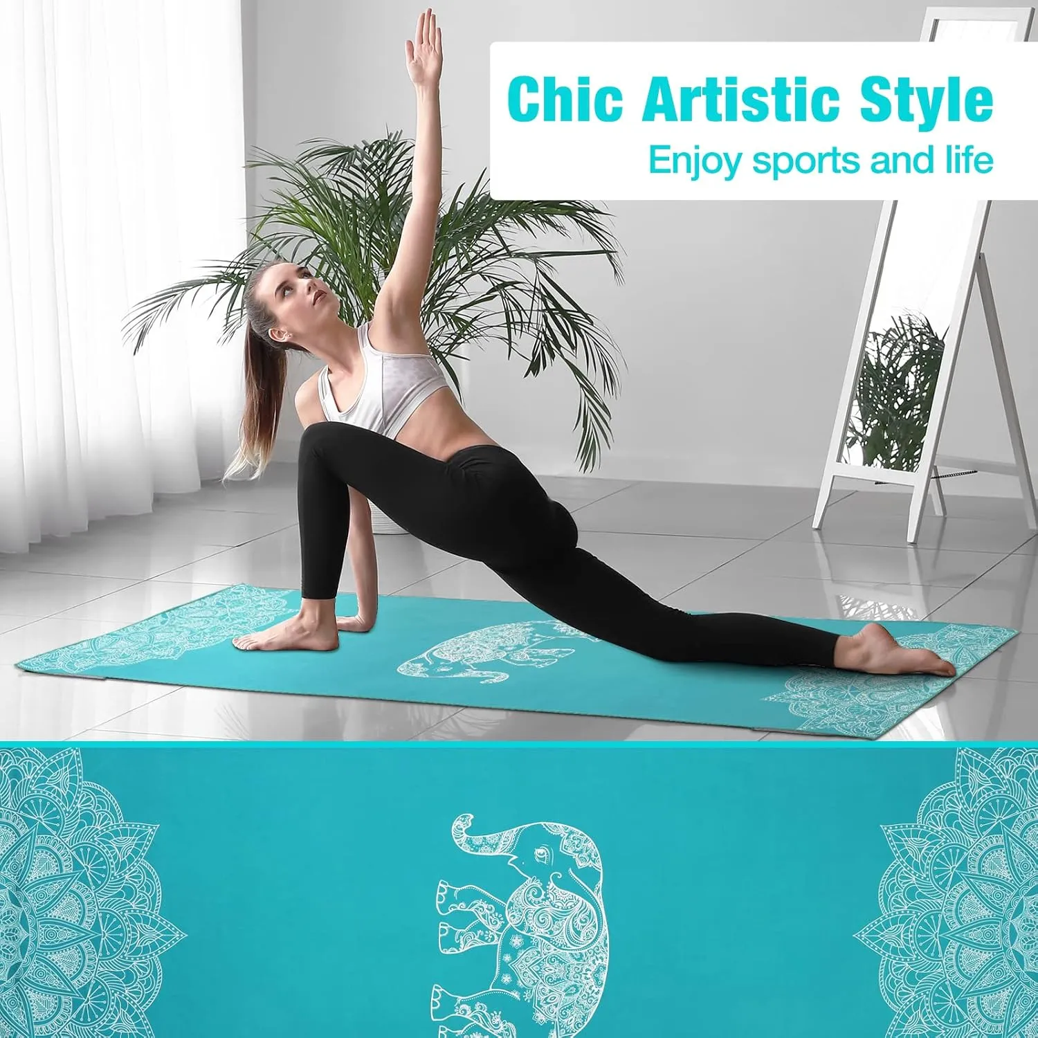 Yoga Towel, Non Slip Hot Yoga Mat Yoga Blanket Printing Pattern Quick Dry with Corner Pocket